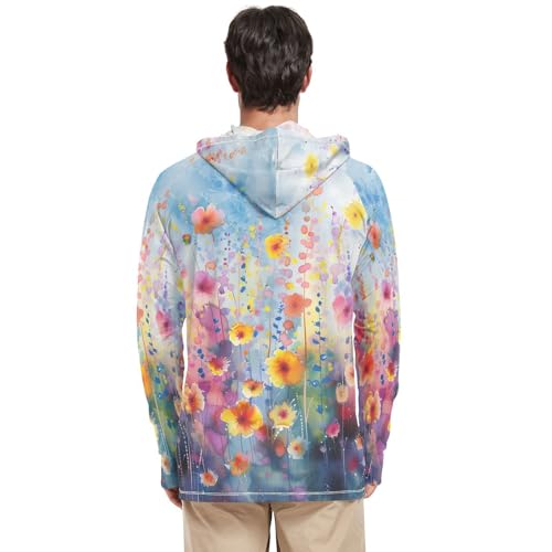 xigua Ink Painting Of Flowers Men's UPF 50+ Sun Shirts Quick Dry Sun Protection Hoodie With Long Sleeve 6433