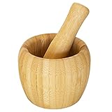 TB Essentials Bamboo Mortar and Pestle Set, 6.75 Ounce Capacity, Perfect for Guacamole, Pesto, Salad Dressing and More
