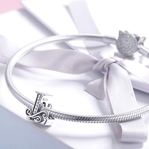Image of Eternalll Jewellery - Spacer Beads Authentic 925 Sterling Silver Charms Vintage A-Z Letter Alphabet Charms for Bead Bracelets Women Charm Diy Jewelry