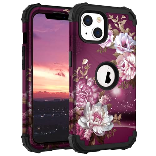 Hocase Heavy Duty Case for iPhone 14 Plus, Royal Purple Flowers