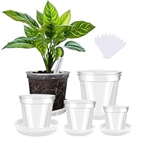 YALIOURS Transparente Pflanztöpfe für Pflanzen, 10/12/15/18cm Blumentöpfe aus Kunststoff mit Abflusslöchern, 8er-Pack Gartentöpfe, Saat-Starter-Töpfe mit Tablett und 10 Pflanzenetiketten