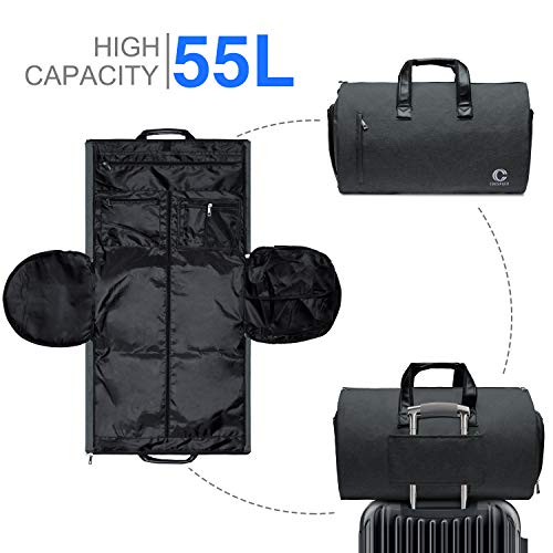 Crospack Carry on Garment Bag for Travel,Upgraded 55L Garment Bag Convertible Suit Duffle Bag for Airplane, Suit Bag for Men Dark Grey