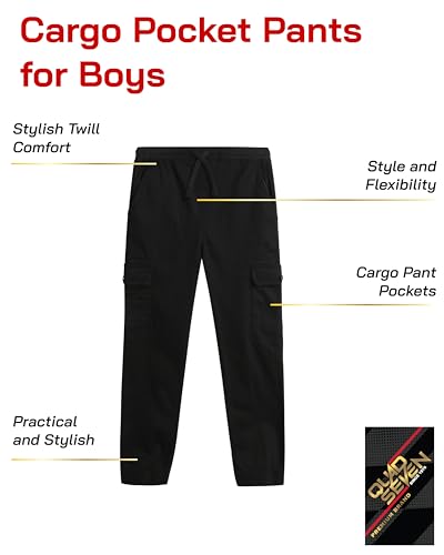 Quad Seven Boys' Cargo Pants - Casual Stretch Twill Jogger Pants - Cargo Pocket Pants for Boys (8-16)2
