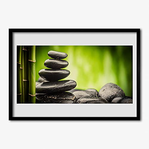 Cadre en MDF 70x50 cm avec affiche de pierres et bambou pour salon zen