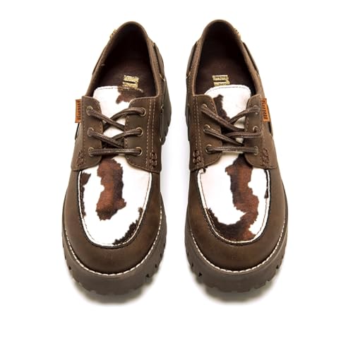 Mtng Para Mujer. 55270 Mocasines Lenoz MarróN (37), Plano, Cordones, Casual, Animal Print - 4