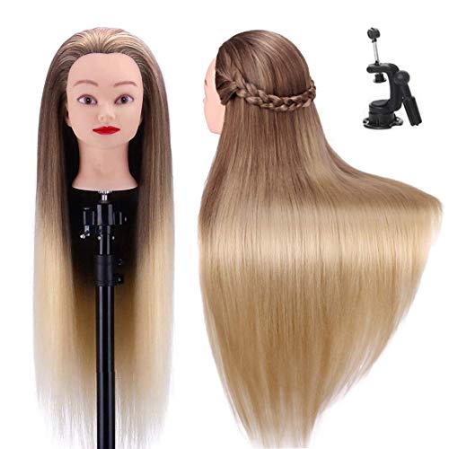 Mannequin Head with Hair, 25.5" Hair Mannequin Manikin Head Hair Practice Cosmetology Hair Doll Head Styling Hairdressing Training Braiding Heads with Clamp Holder and Tools