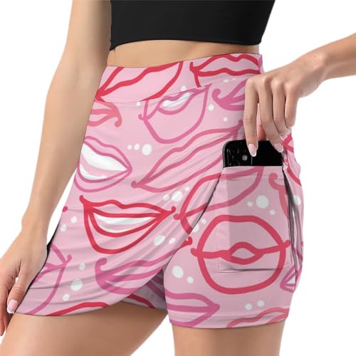 Jupe-short de golf imprimé lèvres pour femme tenue de course à pied et fitness athlétique