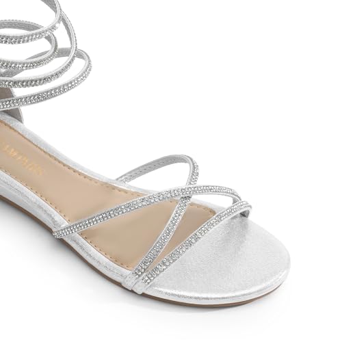 DREAM PAIRS Women's Ankle Strap Flat Sandals Summer Dressy Strappy Gladiator Rhinestones Sandals2