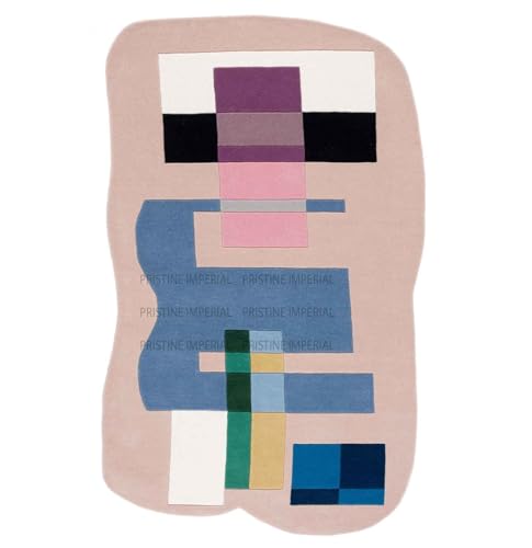 Image of Hand Tufted Irregular Unshaped Designer Woolen Carpets for Living Room Bedroom and Hall Size 4x6 Feet (120x180 cm) Color A2 Soft Pink & Multi