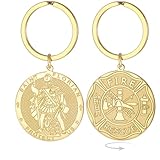 EUEAVAN St. Florian Schlüsselanhänger für Männer Schutzpatron Doppelseitige Heiligenmedaille Feuerwehrmann Religiöses Amulett Katholisches Geschenk Feuerwehrmann-Accessoires (gold)