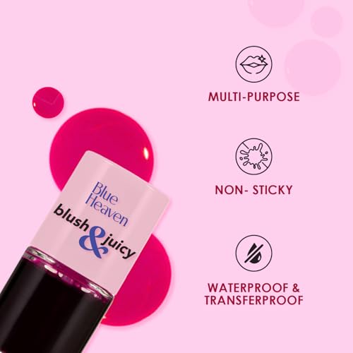 Image of Blue Heaven Blush & Juicy Lip & Cheek Tint Infused with Pomegranate & Strawberry Extract | Multipurpose 3 in 1 Lip Tint | Long Lasting, Water Proof & Hydrating Liquid Blush, Berry Juice, 9ml