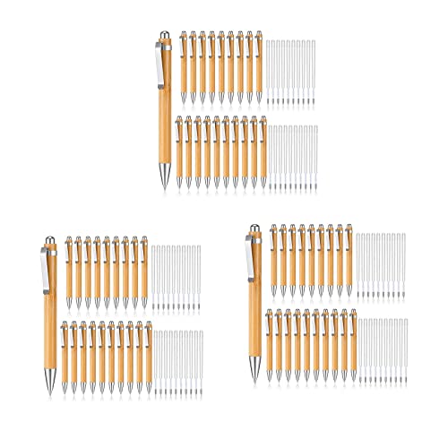 Stylos à bille rétractables en bambou lot de 60 pièces avec recharges encre noire