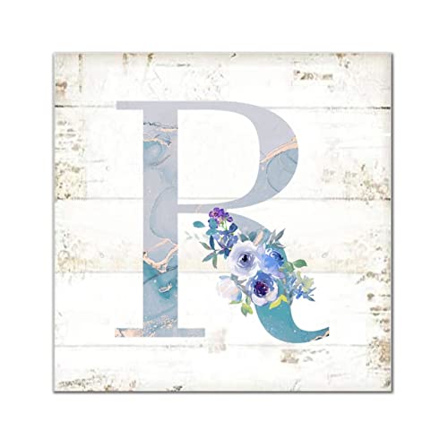 Plaque murale bois lettre R marbre bleu 30x30 cm pour deco interieure