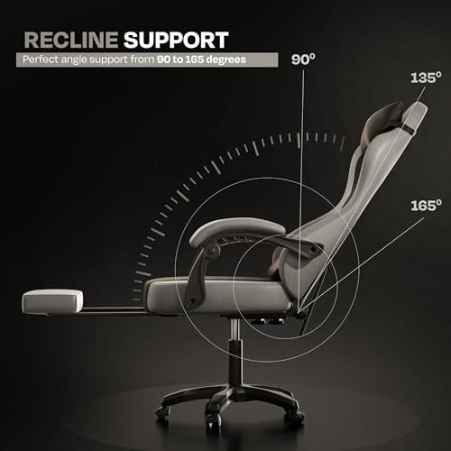 Drogo Aura Ergonomic Gaming Chair With Premium PU Leather Fabric, Linkage Armrest, Adjustable Neck & Lumbar Pillow | Computer Chair For Study | Office Chairs For Work From Home With Recline(LightGrey) - Image 6