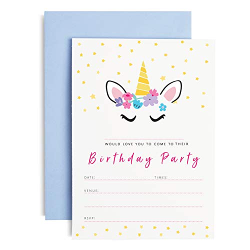 TBS Unicorn Birthday Party Invitations with envelopes | 10 pack | Girls party invites | Pastel Colours | Magical Unicorns | Unicorn Party A6 invitations