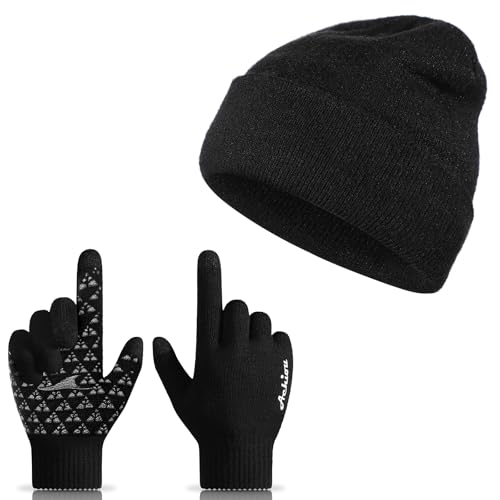 Achiou Winter Gloves and Beanie Hat