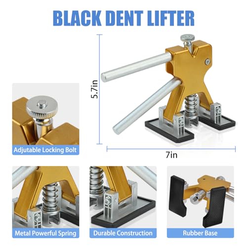 Image of 128PCS Dent Removal Kit,Paint-Safe Dent Removal Tools, DIY Dent Puller Set with Golden Lifter, T-Bar, Bridge Suction Cup Puller, Rubber Hammer & Glue Gun for Car Dent Removal