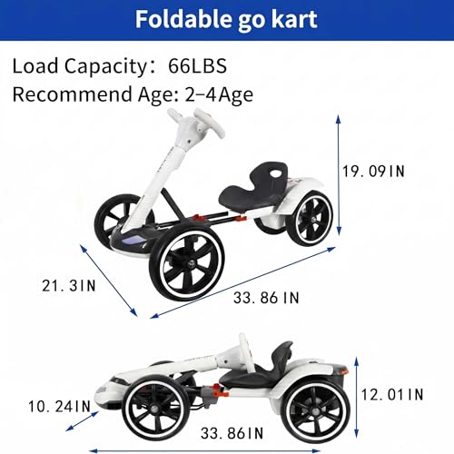 Image of MAOO Electric Go Kart for Kids, Foldable Ride On Toy Car for Toddlers Ages 2-4, Zero Assembly Battery Powered Go Kart with EVA Foam Tires, Adjustable Seat, Steering Wheel, 390 Motor, 3.73 MPH (White)