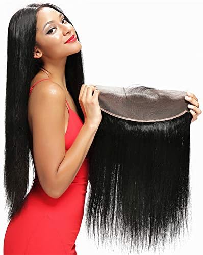 13X4 Ear to Ear Lace Frontal Closure Free Part Pre-Plucked Brazilian Straight Remy Human Hair Lace Closure with Baby Hair (8 inch)