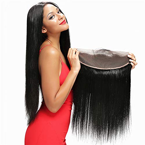 13X4 Ear to Ear Lace Frontal Closure Free Part Pre-Plucked Brazilian Straight Remy Human Hair Lace Closure with Baby Hair (8 inch)