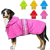 Weesiber Impermeable para perro – chamarra de lluvia reflectante para perro con capucha – chamarra impermeable para perro – Poncho ajustable ligero para perros medianos (mediano, rosa)