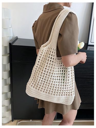 Bolso Tote tejido para mujer color beige miniatura 5