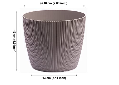 Home Garden Ornaments Decorative Plant Pots Indoor - Striped Indoor Plant Pot for Home and Garden (Diameter 18cm, Taupe) - Image 2