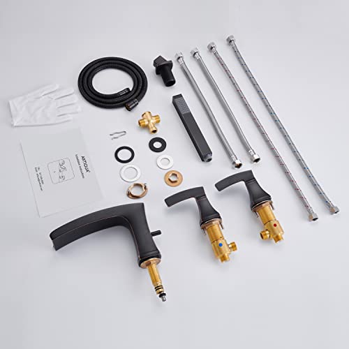 Artiqua Waterfall Tub Filler Roman Tub Faucet Oil Rubbed Bronze Deck Mount Bathtub Faucets 4 Hole Brass Bathroom Faucets With Hand Shower #TOP5