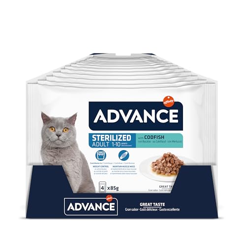 Advance Comida Húmeda para Gatos Adultos Esterilizados con Bacalao 13 Flowpacks de 4 x 85 g