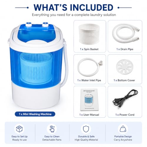 Image of Portable Washing Machine, 16l Mini Washing Machine With Spin Basket, Small Portable Washer Machine Suitable for Underwear Small Clothes Dryer Deep Cleaning, G5