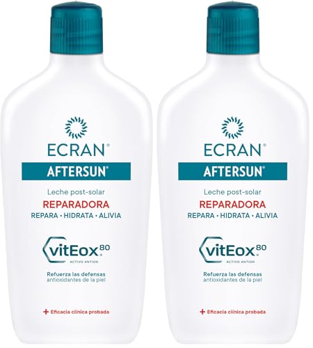 Ecran - Aftersun Leche Post Solar Reparadora para todo Tipo de Pieles, Hidrata, Calma, Alivia y Repara, Textura Ligera y Rápida Absorción, Fórmula con VitEox 80-400 ml (Paquete de 2)