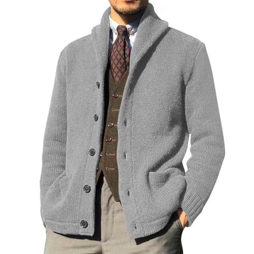 Men's Button Down Cardigan Sweater, Long Sleeve Stand Collar Knit Cardigan Fall Winter Basic Warm Sweaters with Pockets