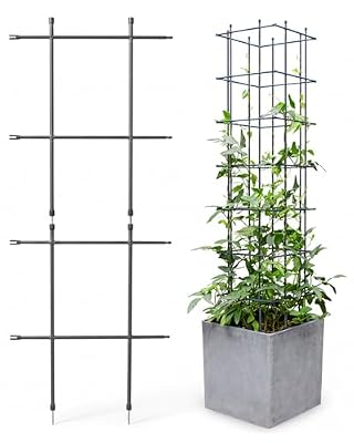 DAIM Multi Link Trellis Plant Support Garden Trellis for Climbing Plants Outdoor Plant Supports for Indoor Plants Stackable Fence Tower Modular L or V-Shape for Balconies & Gardens, Gray, 16 Pieces