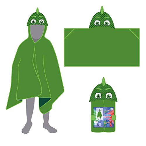 PJ_Masks SM Green Gekko Poncho Kids Childrens Hooded Lightweight Beach Pool Swimming Towel - 100 Polyester 115cm x 50cm