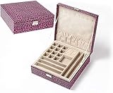  8KLANMMQ Boîte à bijoux pour filles - Armoire à bijoux carrée à 2 couches - En cuir pelucheux/daim - Boîte de rangement () (violet)