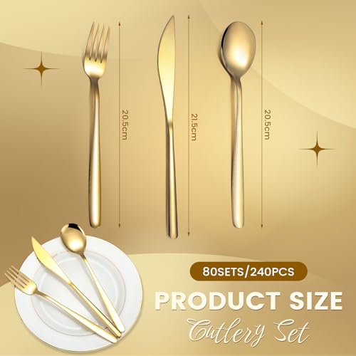 Lemosae 240 Pcs Gold Silverware Set for 80 - Stainless Steel Flatware Cutlery Set Include Forks, Knives & Spoons for Wedding Parties, Kitchen, Restaurant - Dishwasher Safe - Thumbnail 3