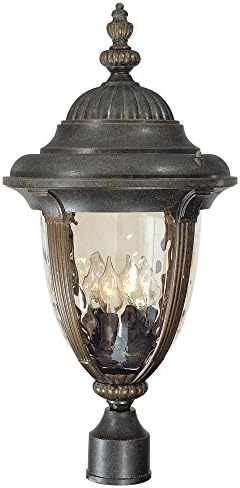 John Timberland Bellagio Rustic Farmhouse Outdoor Post Light Fixture Veranda Bronze 24 1/2" Champagne Hammered Glass for Exterior Barn Deck House Porch Yard Patio Outside Garage Front Door