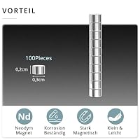 Koboko 100 Stücke Neodym Magnete, 3×2mm Mini Magnete, Kleine Magnete Stark, Magneten, Qasis Mini Sand Magnet, Magnets für Whiteboard, Pinnwand, Magnettafel Bänder, und Vieles Mehr – Ansicht 2