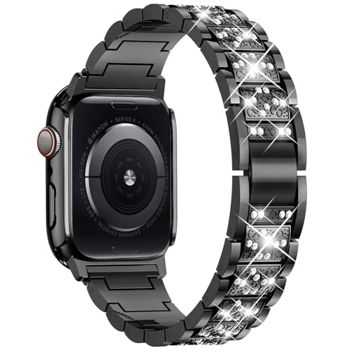 Image of SUPOIX for Apple Watch Band 42mm + Case, Bling Bands for Women (Black) | Shiny Metal Bands & 2 Pack Protective Cover Cases for iWatch Series 3 /2 /1 42mm