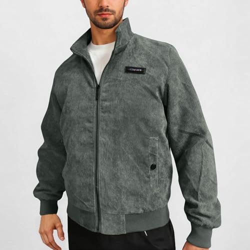 Men's Casual Corduroy Jacket Fall Winter Lightweight Full Zip Up Vintage Jackets Stand Collared Bomber Jacket Coat2