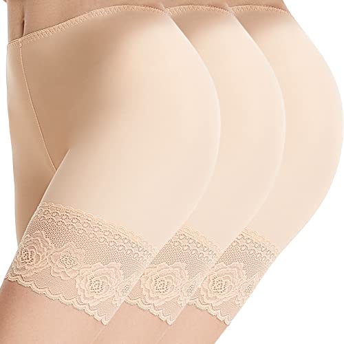 WEASIC Anti Chafing Shorts Women Shorts to Prevent Thigh Chafing Anti-chafe Underskirt Cycling Short Lace Trim Ladies Safety Boxer (3*Beige,3XL)