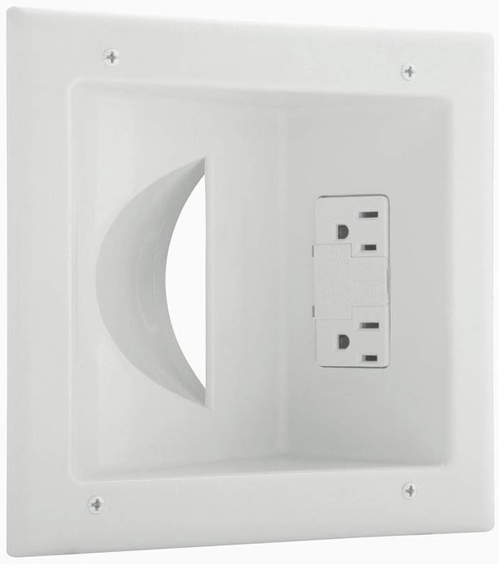 Eaton 35M2S-W 15-Amp 2-Pole 3-Wire 125-Volt Media Sync Multimedia Cable Management Wall plate with Recessed Duplex Surge Protection Receptacle, White