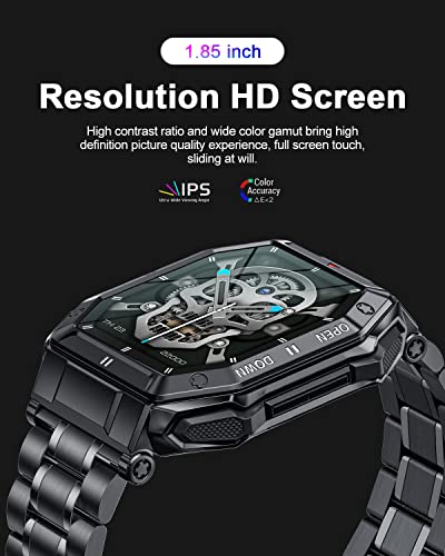 Lige Military Smart Watch For Men Bluetooth Call(Answer/Make Call), 1.85'' Hd Tactical Smartwatch With Heart Rate/Sleep Monitor, Ip67 Waterproof Fitness Tracker For Android Ios (Stainless Steel Strap) #TOP2