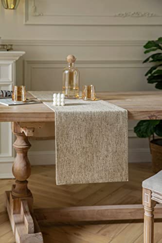 Zeemart Burlap Style Farmhouse Table Runners 36 Inches Long, Beige Rustic Woven Dining Table Runner For Everyday Use, 14X36 Inches, Oatmeal Beige #TOP2