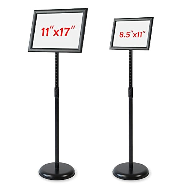 KLEVID Zware voetstuk Poster Sign Stand, verstelbare aluminium Snap Open Frame Houder voor 11 x 17 Inches Graphics, zowel verticale als horizontale weergave, zwart