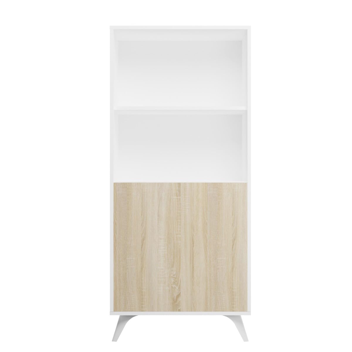 amuéblate Online - Mueble Bar para Salón o Comedor, Modelo Lotus, Práctico y Funcional, Color Blanco-Roble, Fácil de Montar, Medidas: 60 cm (Ancho) x 135 cm (Alto) x 39,6 cm (Fondo)