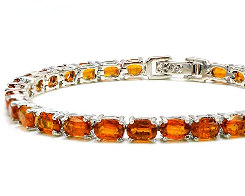 925 Sterling Silver Natural 6X4 Mm Oval Cut Orange Kyanite Gemstone Wedding Jewelry Tennis Bracelet January Birthstone Birthday Gift For Wife (Yellow Gold Rhodium Plated Silver, 8.5 Inches) #TOP7