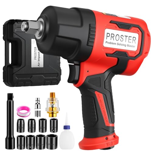 Proster 1/2 Zoll Druckluft-Schlagschrauber mit 8 Steckschlüsseleinsätzen (13, 14, 15, 16, 17, 19, 21, 24 mm) für den Einsatz in Kfz-Werkstätten, Werkstätten & Garagen