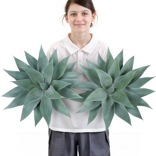 Image of Velener Artificial Outdoor Blue Agave Plant - Small Size UV Resistant Fake Agave Plants for Indoor and Outdoor Decor(28 Inch)-2 Pack
