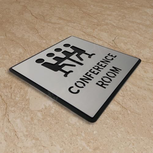 Image of Premium Brush Finish Square Silver Acrylic Conference Room Sign 5.8 Inch Easy Mount Self-Adhesive Business Office Hospital Corporate Hotel Company Factory Bank Commercial